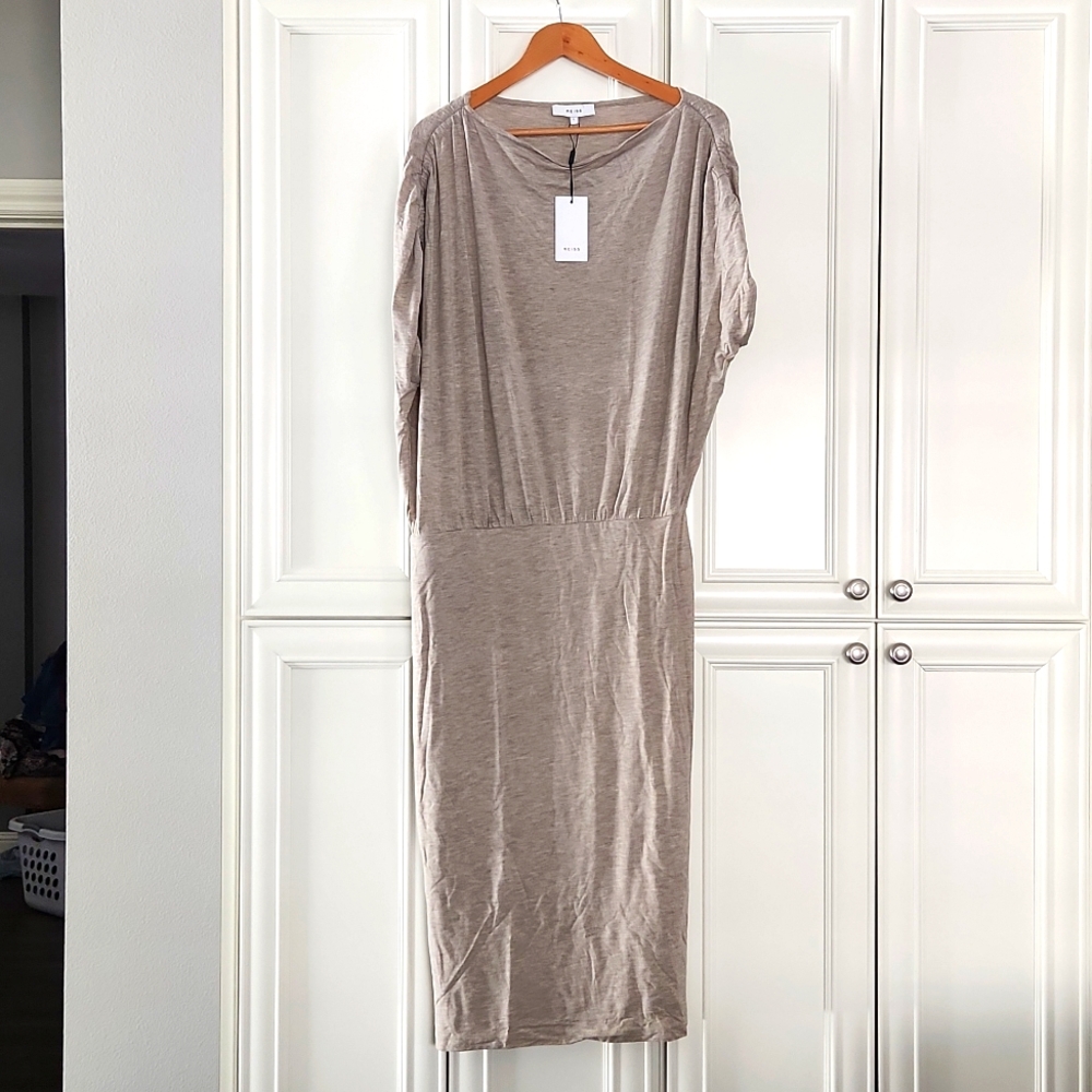 NWT REISS | Evelyn Drapey Jersey Dress - Nude - Picture 7 of 11